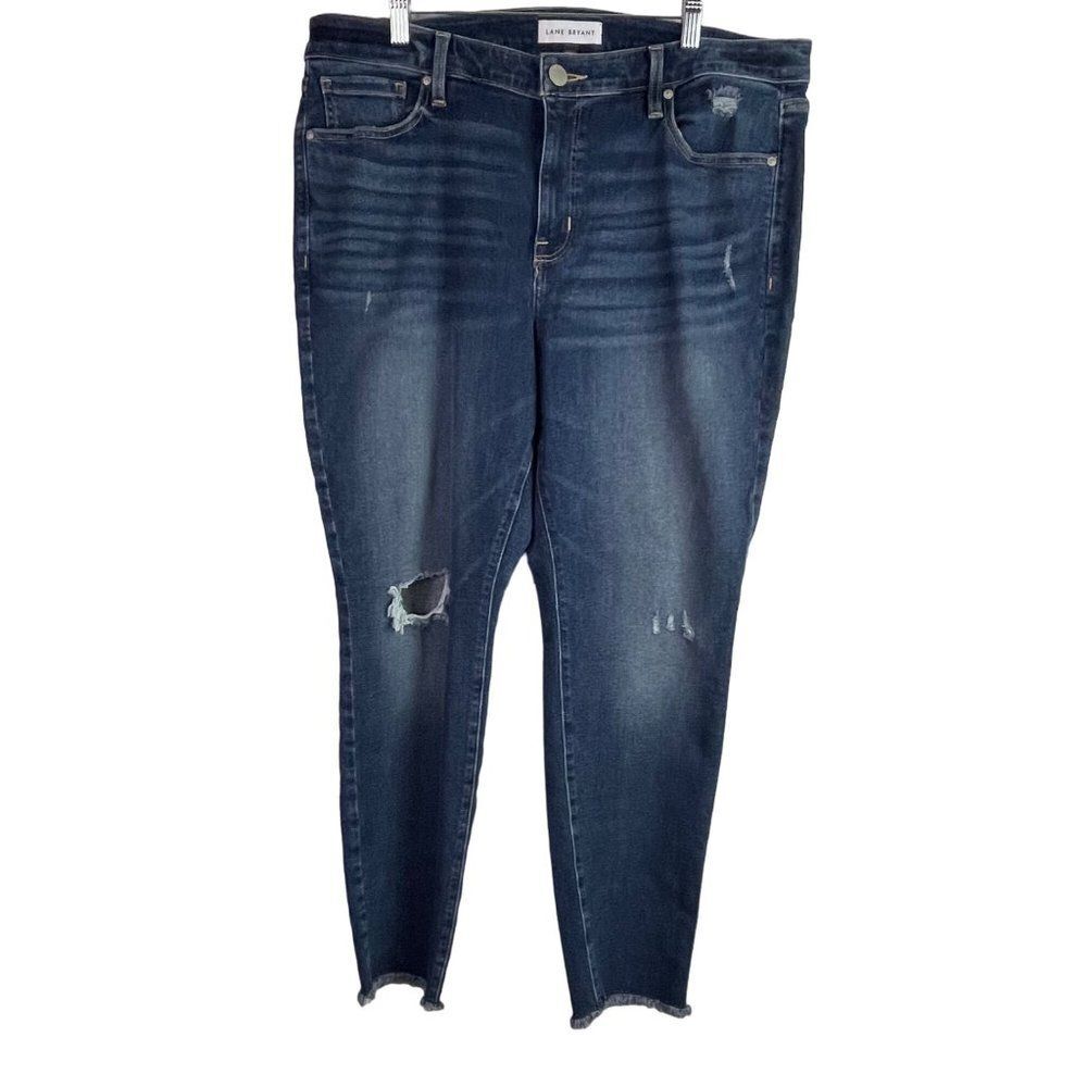 Lane Bryant Jeans Distressed 18 Dark Medium Wash Raw Hem Skinny Ankle